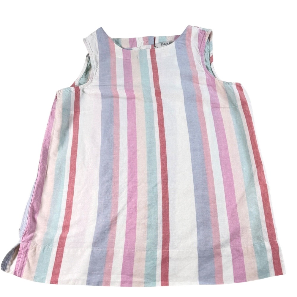 Ellen Tracy Linen Striped Button Back Sleeveless Tunic Top Medium Resortwear